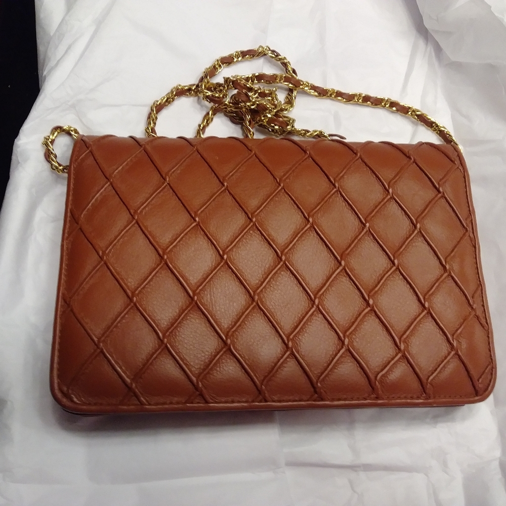 Talbots Elegant Brown Quilted Chain Bag